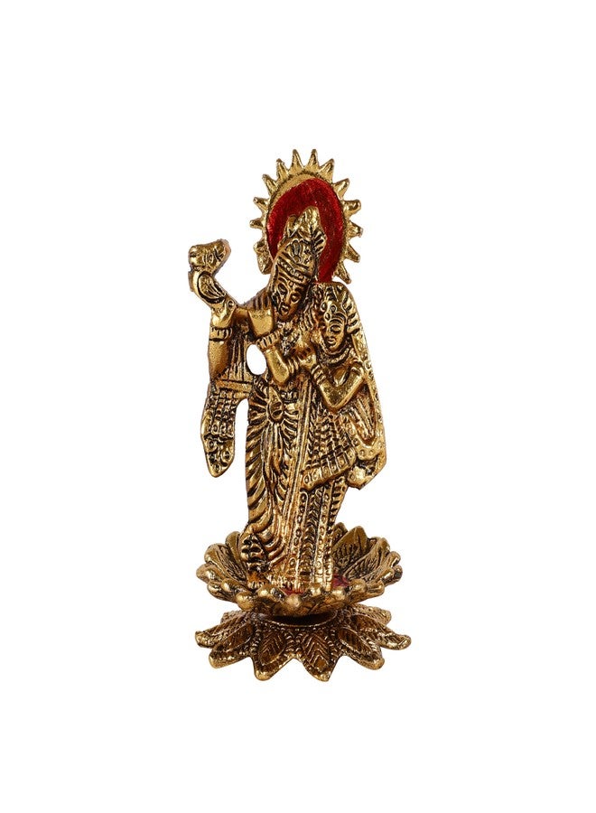 HEYEARTH Radha Krishna on Lotus Metal Statues | Figurine Idol for Home | Lord Krishna Metal Statue | janmashtami | bal Gopal Photo Decorative | Pooja Room Gift Stand - Image 2